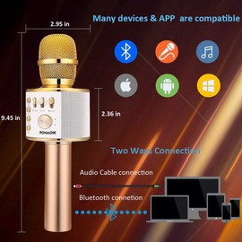 BONAOK Wireless Bluetooth Karaoke Microphone,3-in-1 Portable Handheld Karaoke Mic Speaker Machine Home Party Birthday for All Smartphones (Gold)