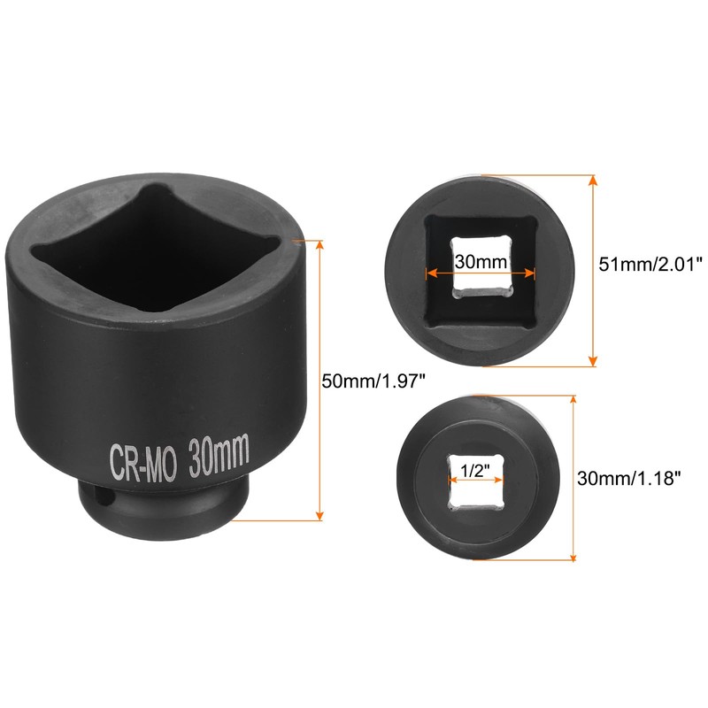 sourcing map 4 Point Square Socket 1/2" Drive 30mm Metric