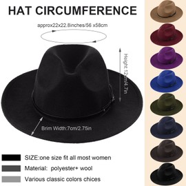 Yahenda 8 Pcs Classic Wide Brim Hats for Women Men Bulk Floppy Felt Hats with Belt Buckle Vintage Boho Wool Wide Brim Hat for Cowboy Cowgirl Costume, 8 Colors