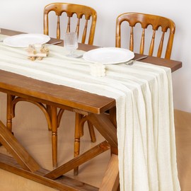 Socomi Cheesecloth Table Runner Ivory White Spring Easter Gauze 120 Inch Rustic Boho Cheese Cloth Runner for Wedding Party Baby Bridal Shower Decoration Holiday Decorations
