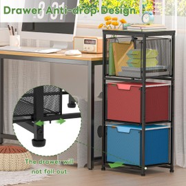 File Cabinet 3 Drawers, Hanging Letter File Holder with Metal Frame & Wood Board, Letter Size Filing Holder with Adjustable Feet for Home Office, Solide Metal Drawers for Documents