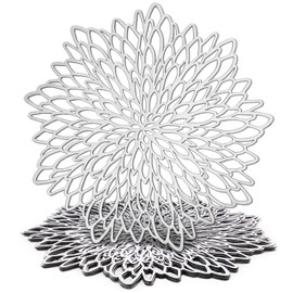 10 Pack Silver Metallic Vinyl Placemats for Christmas, Thanksgiving, Leaf Design (14.4 in)