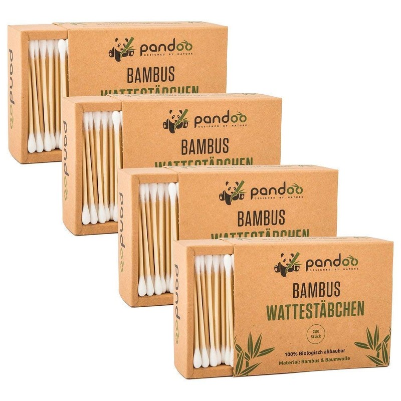 Pandoo Pack of 4 Bamboo Cotton Buds (800 Pieces) |