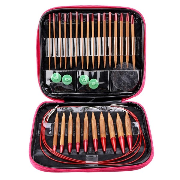 13 Pairs Interchangeable Circular Knitting Needles Set, Carbonized Bamboo Aluminum