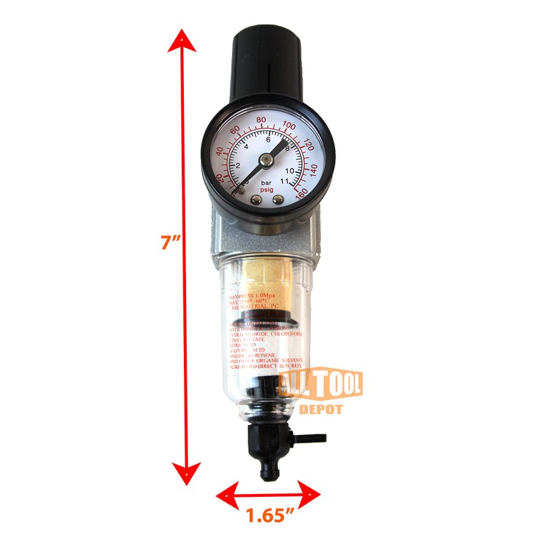 1/4" NPT Mini Compressed Air In Line Filter Regulator Combo