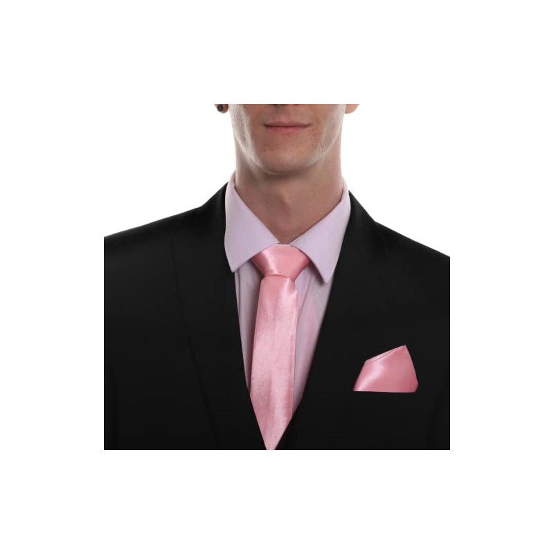 Axman Skinny Coloured Light Pink Tie and Pocket Square Set