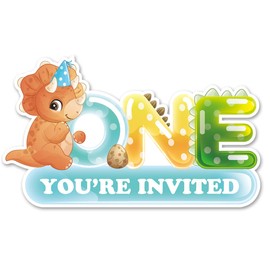 Opomzk Dinosaur 1st Party Invitations with Envelopes, 20 Set Dinosaur Shaped Invitations One Year Old Birthday Baby Shower Party Invites Supplies Favors, Double-Sided