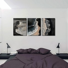 Vefacaiyo Abstract Ocean Wave Beach Wall Art Black and White Abstract Sea Paintings Wall Decor Ocean Oil Painting Textured Printing Artwork for Home Bedroom Kitchen Office, 12"x16"x3pieces