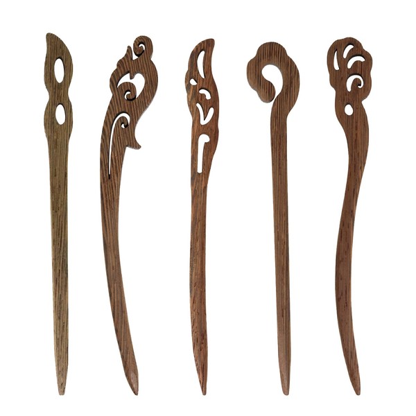Honbay 5PCS Retro Wooden Hair Sticks Chinese Hair Chopsticks Handmade Carved Wood Hairpin for Women Hair Accessories (5 Styles)