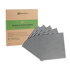 Restaurantware-RW Base 12 x 12 Inch Deli Papers, 200 Greaseproof Sandwich Wrapping Papers - No Added PFAS, Striped Design, Black And White Paper Food Basket Liners, Microwavable, Pre-Cut Style