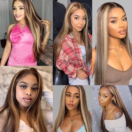 P4613 Bundles Highlight Blonde Straight Human Hair Bundles Ombre Bundles Human Hair 3 Bundles 30 32 34 Inch Two Tone Color 4 Brown Mixed With 613 Bundles