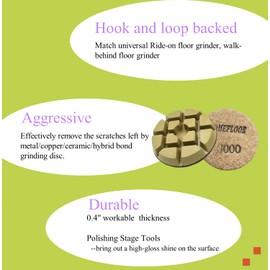 Concrete Floor Polishing Pucks Diamond Resin Disc for Terrazzo, Marble, Granite Floor, 3 Inch Hook and Loop Polishing Pad,3000# 3PCS