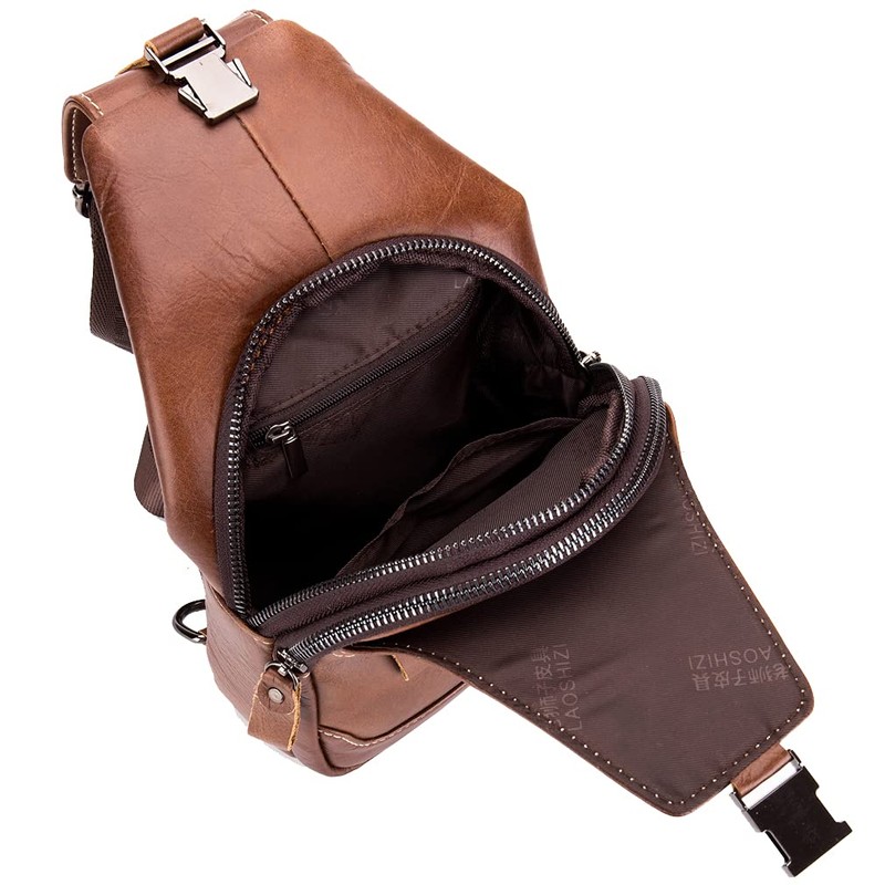 Leather Sling Bag Crossbody Backpack for Men Women Outdoor Travel