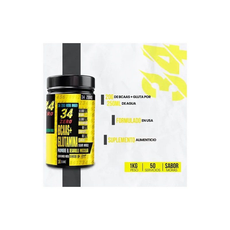Aminoácidos Bcaas Glutamina 1kg 34 Zero Moras