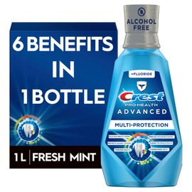 Crest Pro-Health Advanced Mouthwash, Alcohol Free, Multi-Protection, Fresh Mint, 1 L (33.8 fl oz)