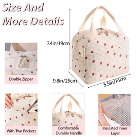 Insulated Lunch Bag for Women Girls Teens Adult,Strawberry White Lunch Box Tote Bag for Women,Potable Handbags,Insulated Cooler Leakproof Organizer,Cute Lunch Bag for Work,School,Outdoor Picnic Travel