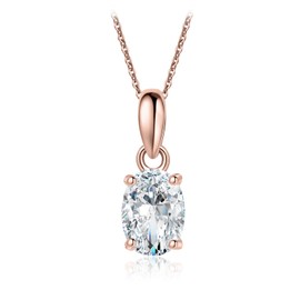 JewelryPalace Oval Cut 8 *mm 1ct Moissanite Solitaire Pendant Necklace for Women, Classic Simulated Diamond 925 Sterling Silver 14k Rose Gold Plated Necklaces for Her VVS D-F, 18 Inch Box chain