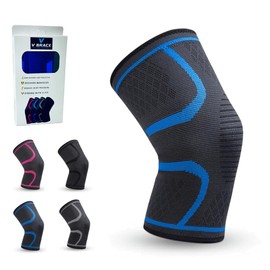 V-Fit: V Brace Knee Compression Sleeve, Knee Brace for Arthritis Pain and Support, Knee Brace for Women and Men Joint Support (Medium, Blue)