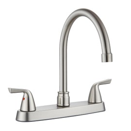 Cinwiny 8 Inch Kitchen Faucets Deck Mounted 2 Handle 3 Hole RV Kitchen Sink Faucet High-Arc 360 Degree Swivel Spout with Supply Lines, Brushed Nickel