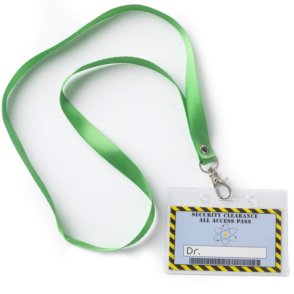 Science Party Favors Kids Lanyards, 12 Pack Mad Scientist Theme Party Supply Decorations, Doctor Security Clearance Personalize Label in Plastic Tag Holder with Green Straps
