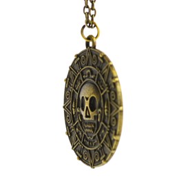 Beaux Bijoux Bronze - Pirates Aztec Coin Medallion Skull Charm Fancy Dress Necklace - Coin Necklace
