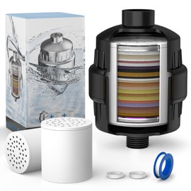 Digiroot 36-stufiger Duschfilter für hartes Wasser, mehrstufiger Duschkopffilter mit austauschbarer Filterkartusche zum Entfernen von Chlor, Fluorid und Schwermetall, Schwarz