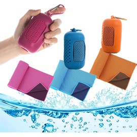 3 paquetes de toallas de refrigeración，ejercicios de Secado rápido Microfibras toalla con Silicona redonda bolsa，toalla transpirable hielo fresca al aire libre para correr yoga senderismo viaje golf