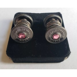 PHB NYC New PHB NYC Logo Designer Antique Silver Snap Cufflinks A.S./Rose (Pink) Crystal