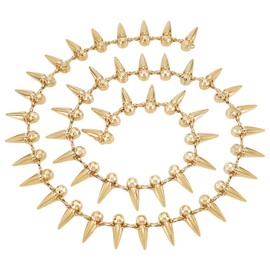 AHANDMAKER 1 Yard Alloy Rivets Spike Stud Chain Trim 26 mm Wide Sew-On Spike Rivets Strips for Costumes for Sewing Trims Punk Cone Trim for DIY Crafts Cosplay Performance Costume Golden