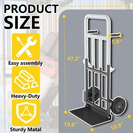 Hand Trucks Heavy Duty, Dolly Cart with Wheels 600LB Capacity, Folding Hand Truck with Retractable Handle & Solid Wheels for Warehouse, Office, Home Moving Tasks, Black