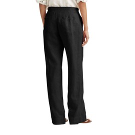 Womens Premium Soft Linen Resort Pants Relaxed Fit Comfort Wear Boho Beach Coverup Style (Large, 3bh01_Black)