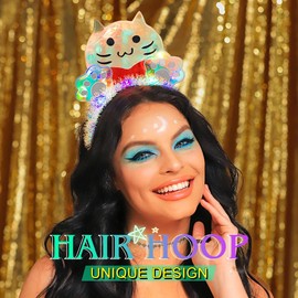 ACEDRE Light Up Cat Headband Rave LED Glowing Hair Bands Luminous Nightclub Prom Costume Hair Accessories for Women