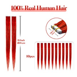 Winsky 18" Red Tape in Hair Extensions Human Colored Hair - Glue in Remy Hairpiece 10pcs 25gram 100% Real Human Hair (18" #Red)