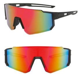 YTPAFK Running Glasses, Running Sunglasses Women And Men, UV400 Protection Cycling Glasses With Black Frame Red Lens, 145x126 mm PC Sports Sunglasses Women For Outdoor Activities