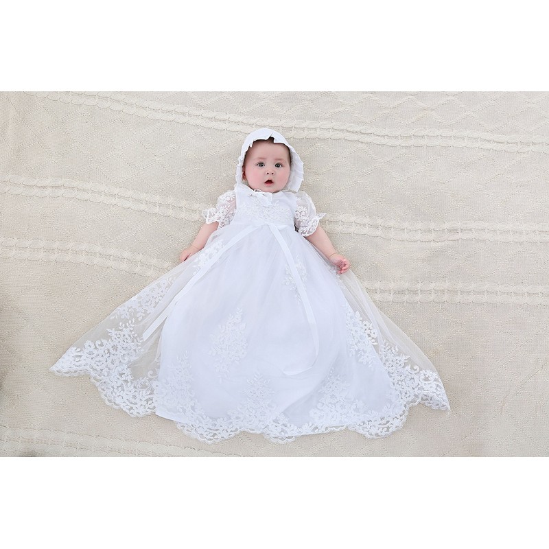 NIMBLE Baby Girls Baptism Delicate Embroideried Gown with Bonnet for