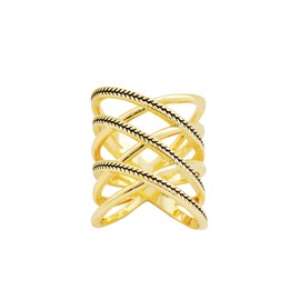 Jankuo Triple Criss Cross Twisted Rope Wide Statement Ring, gold plated brass, No Gemstone