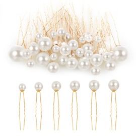 Pack of 36 Hair Pins Beads U-Shaped Wedding Bridal Faxu Beads Hair Clip Hair Pearl Elegant Hair Accessories Beads for Hair Bride Bridesmaid Women Girls Hair Pin Gold (6 Sizes)