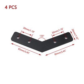 KUMGROT 135 Degree Angle Flat Bracket Carbon Steel Brackets for Wood Angle Plate Connecting Brackets 135 Degree Leg Bracket for Truss and Framing, 3.35" x 3.35" / 85mm x 85mm, Black 4 Pcs