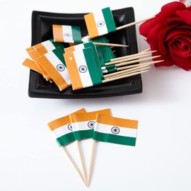 GentleGirl 100 Pcs India Flag Indian Toothpick Flags Small Mini Indian Cupcake Toppers Stick Flags Decorations