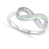 Clear CZ White Simulated Opal Infinity Knot Ring .925 Sterling