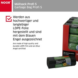 NOOR Müllsack Profi ‘S’ 35 L I Schwarze, recycelbare Müllsäcke mit Zugband für eine einfache Verwendung I Extra starke Haushalts- und Gartenabfallsäcke I 20er Rolle