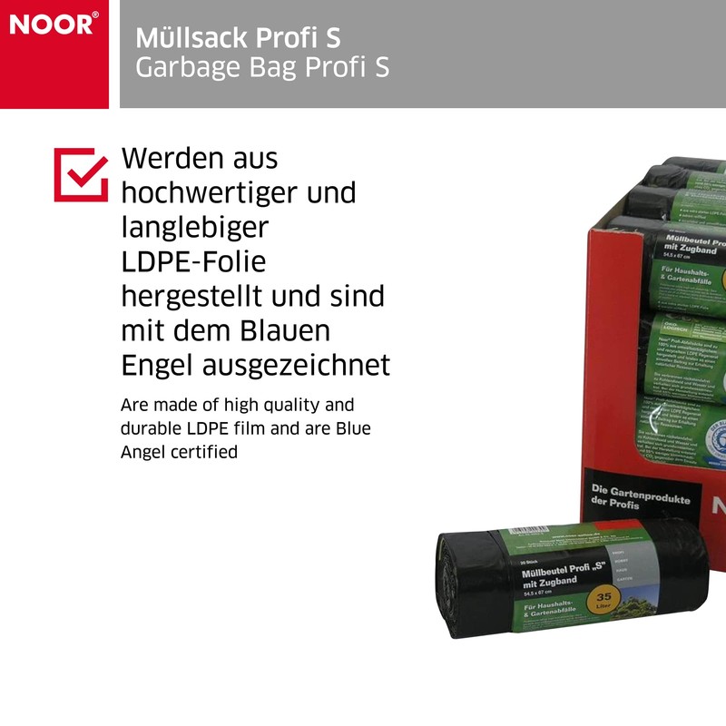 NOOR Müllsack Profi ‘S’ 35 L I Schwarze, recycelbare Müllsäcke