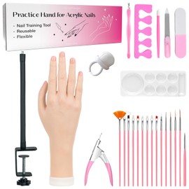 Mano De Práctica Para Uñas Acrílicas, Mano Falsa Flexible Con Soporte Ajustable, Kit De Entrenamiento De Uñas, Mano De Maniquí Para Principiantes Y Artistas De Uñas (Soporte Con Pinza)