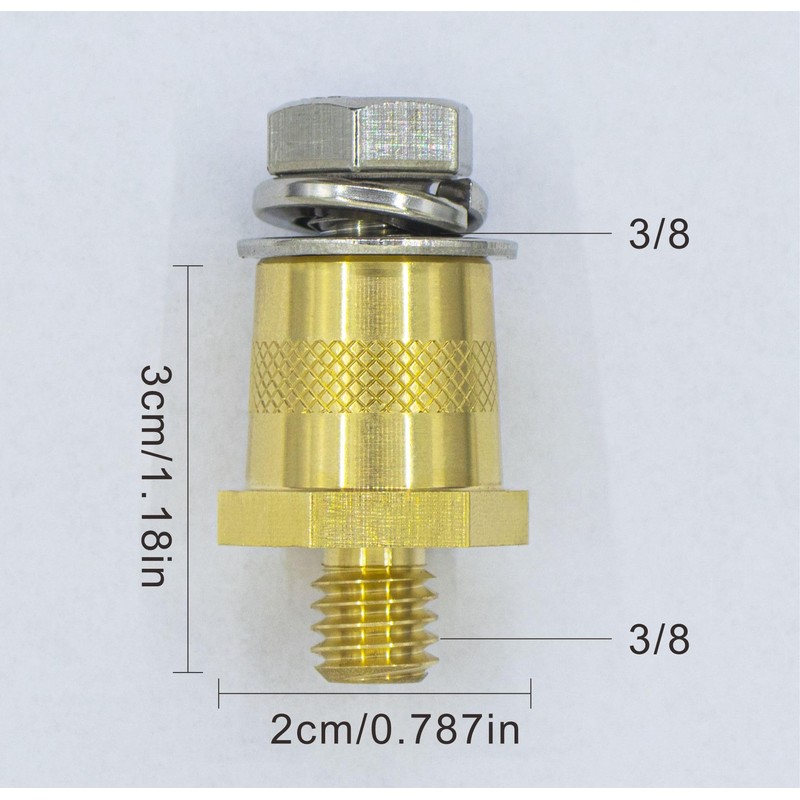 Battery Terminal Post Adapter, 3/8"-16 Thread Female Brass, Charging Post