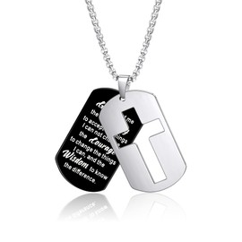 GILIEYER Cross Dog Tag Necklace for Men, Inspirational Bible Verse Dog Tag Pendant Stainless Steel Chain Cross Necklace for Men Christian Jewelry Meaningful Religious Gifts for Him (Serenity Prayer)