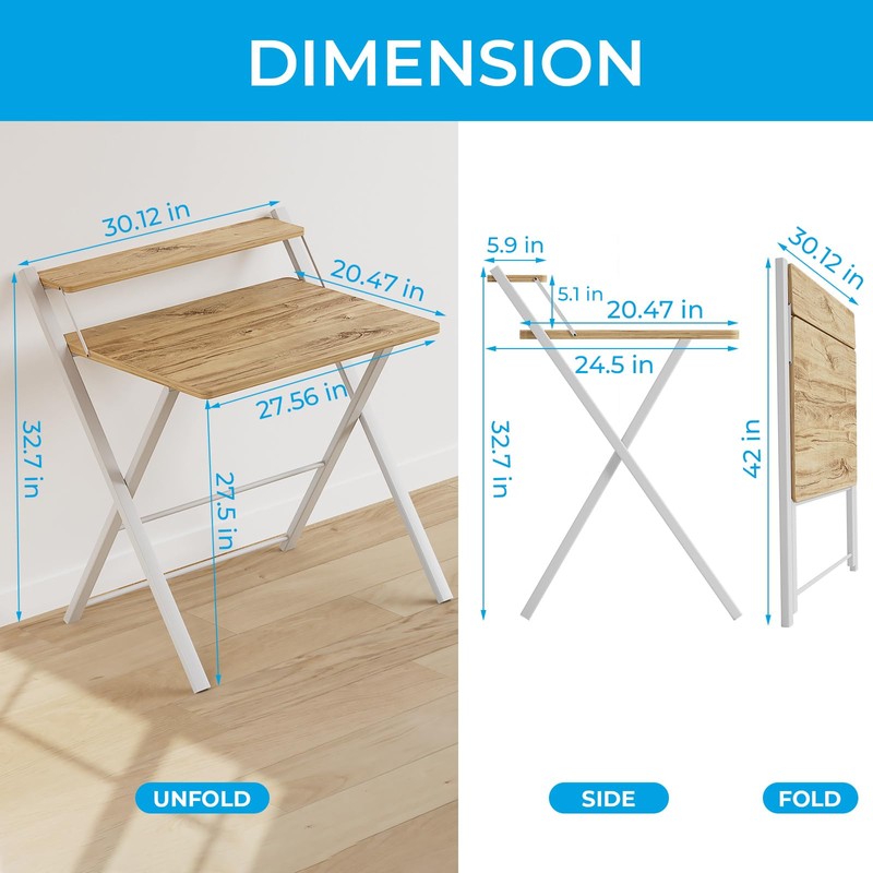 GreenForest No Assembly Folding Desk, 2-Tier Compact Computer Desk with