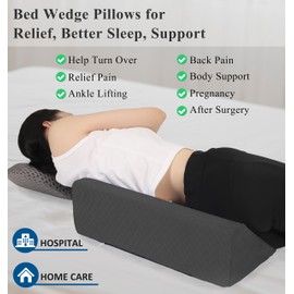 Jacobable Bed Wedge Pillow for Side Sleeping Sponge Filled Body Positioning Triangle Pillow Suitable for Pregnancy and Surgery Prevent Bed Sore for Leg and Back Support with Pillow Case (Dark Gray)