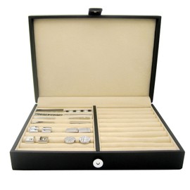 Honey Bear Mens / Women Cufflinks Jewellery Storage Box Case ,With Black Faux Leather , Fit for Tie Clip Ring Earrings