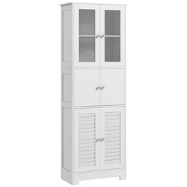 HOMCOM 67" Tall Bathroom Cabinet, Bathroom Storage Cabinet with Glass/Louvred Doors, Freestanding Linen Cabinet with Adjustable Shelf for Living Room, Kitchen, Dining Room, White