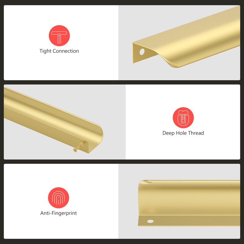 homdiy 10 Pack Edge Drawer Pulls Brushed Brass Cabinet Handles
